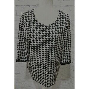 Chico's Blouse Womens Black White Houndstooth Polyester 3/4 Sleeve Office 2/M/12